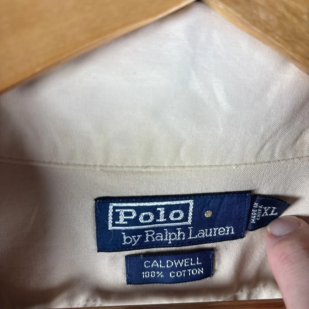 Vintage Polo Ralph Lauren Caldwell Cotton Camp Shirt XL Beige Loop Collar